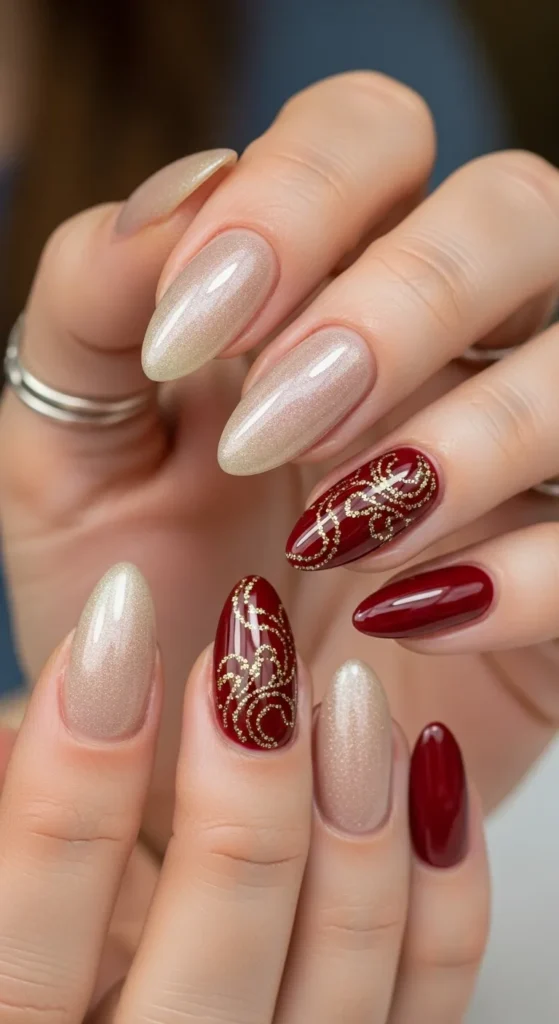 Champagne Shimmer + Marsala Detail