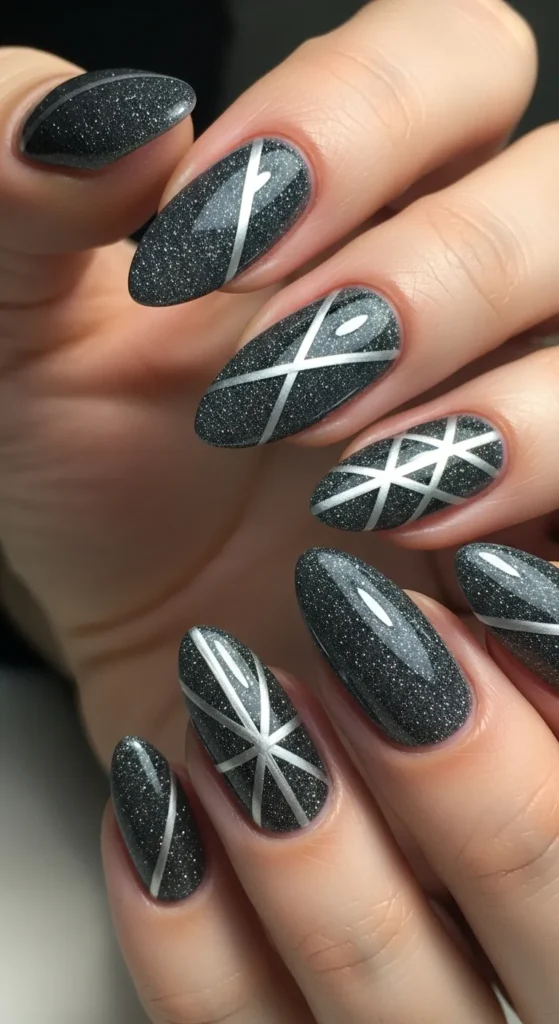 Charcoal Glitter + Silver Lines