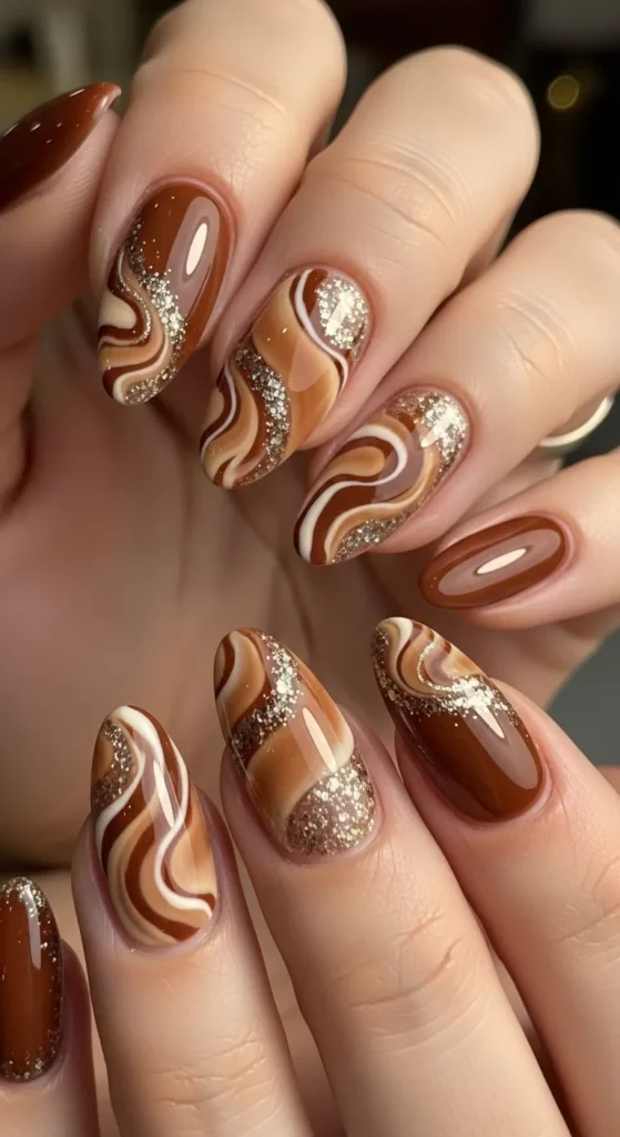 “Cocoa Swirl” Nails