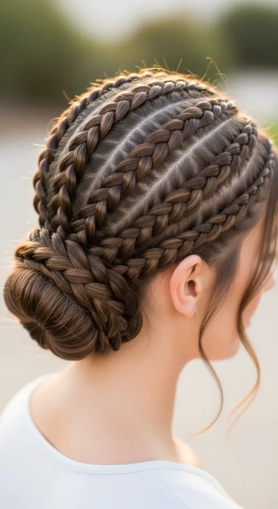 Double Dutch Braids into Low Bun