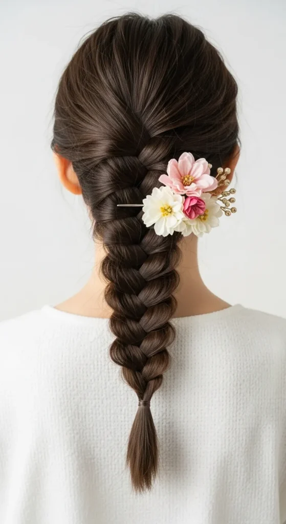 Fishtail Braid + Floral Pin Accent