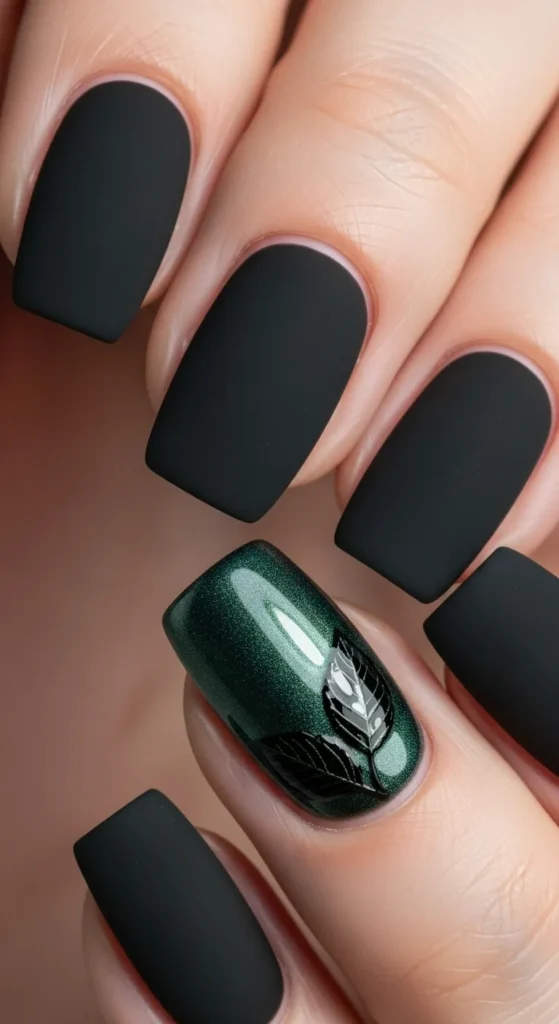 Matte Black + Tiny Leaf Accent