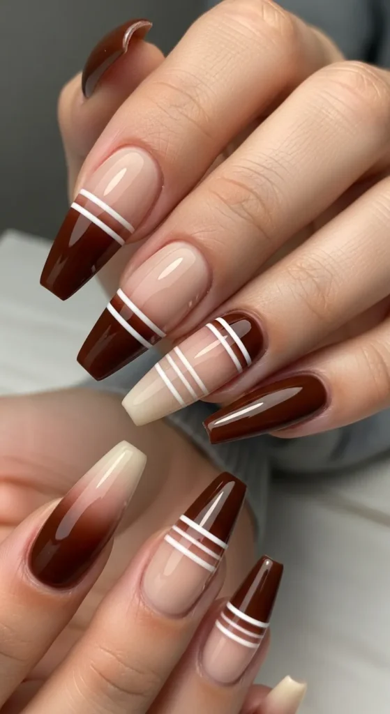 Mocha Ombre with White Lines