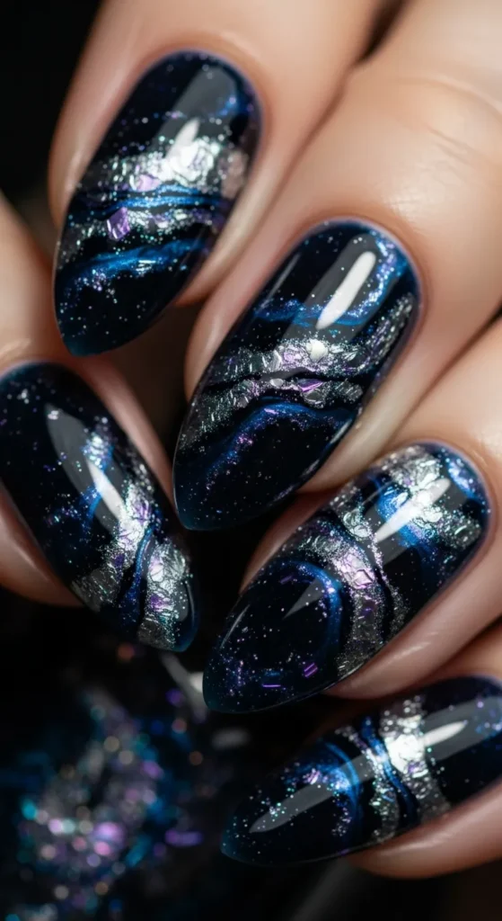 Shimmery Inky Feature Nail