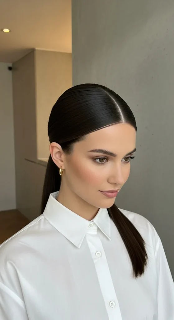 Sleek Low Pony with a Mid-Part