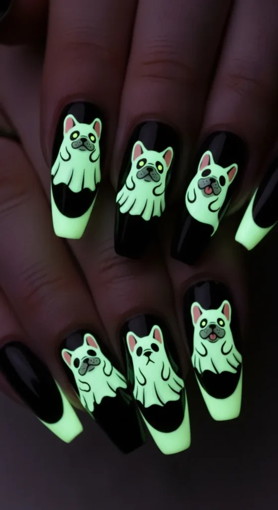 Glow-in-the-Dark Ghost Frenchies nail